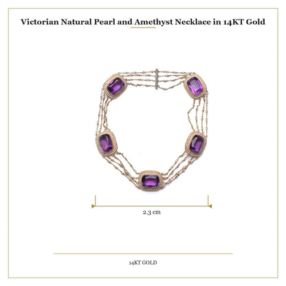Victorian Natural Pearl and Amethyst Necklace in 14KT Gold