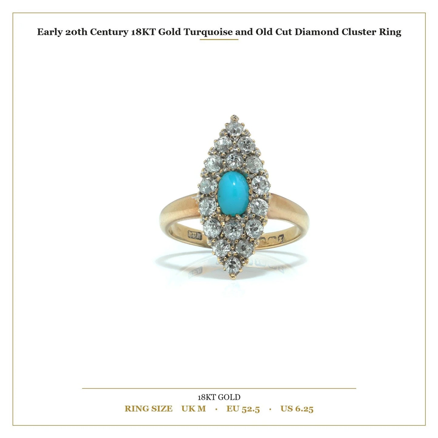 Early 20th Century 18KT Gold Turquoise and Old Cut Diamond Cluster Ring