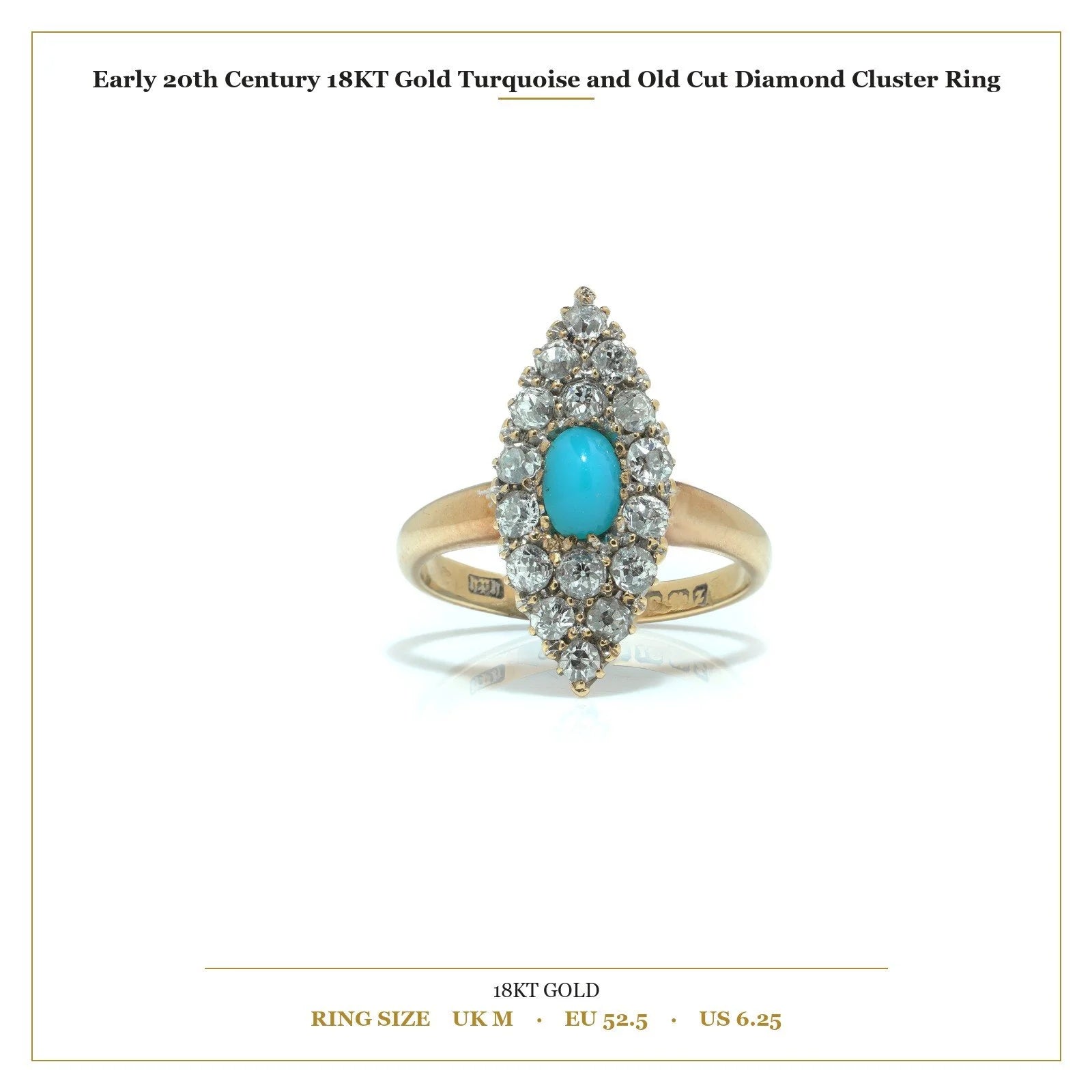 Early 20th Century 18KT Gold Turquoise and Old Cut Diamond Cluster Ring