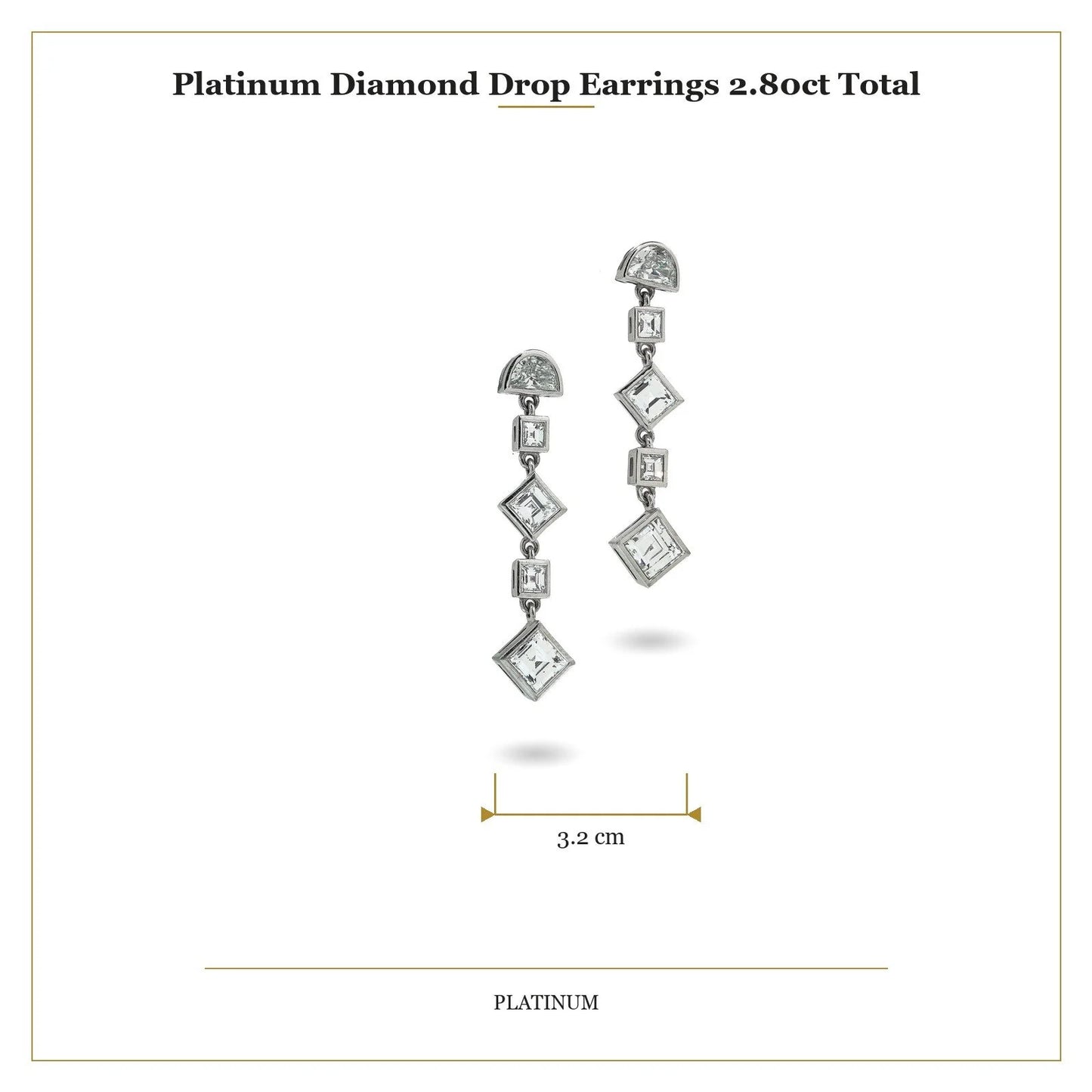 Platinum Diamond Drop Earrings 2.80ct Total