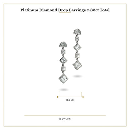 Platinum Diamond Drop Earrings 2.80ct Total