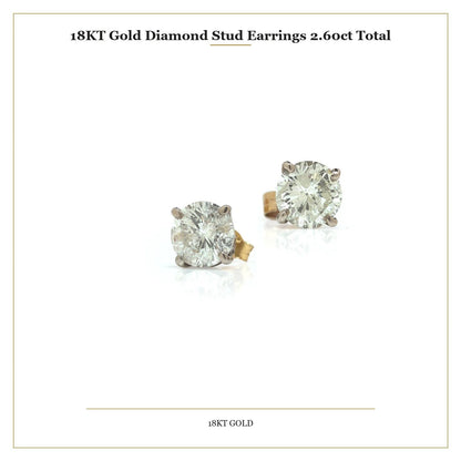 18 ct Gold Diamond Stud Earrings 2.60 ct Total