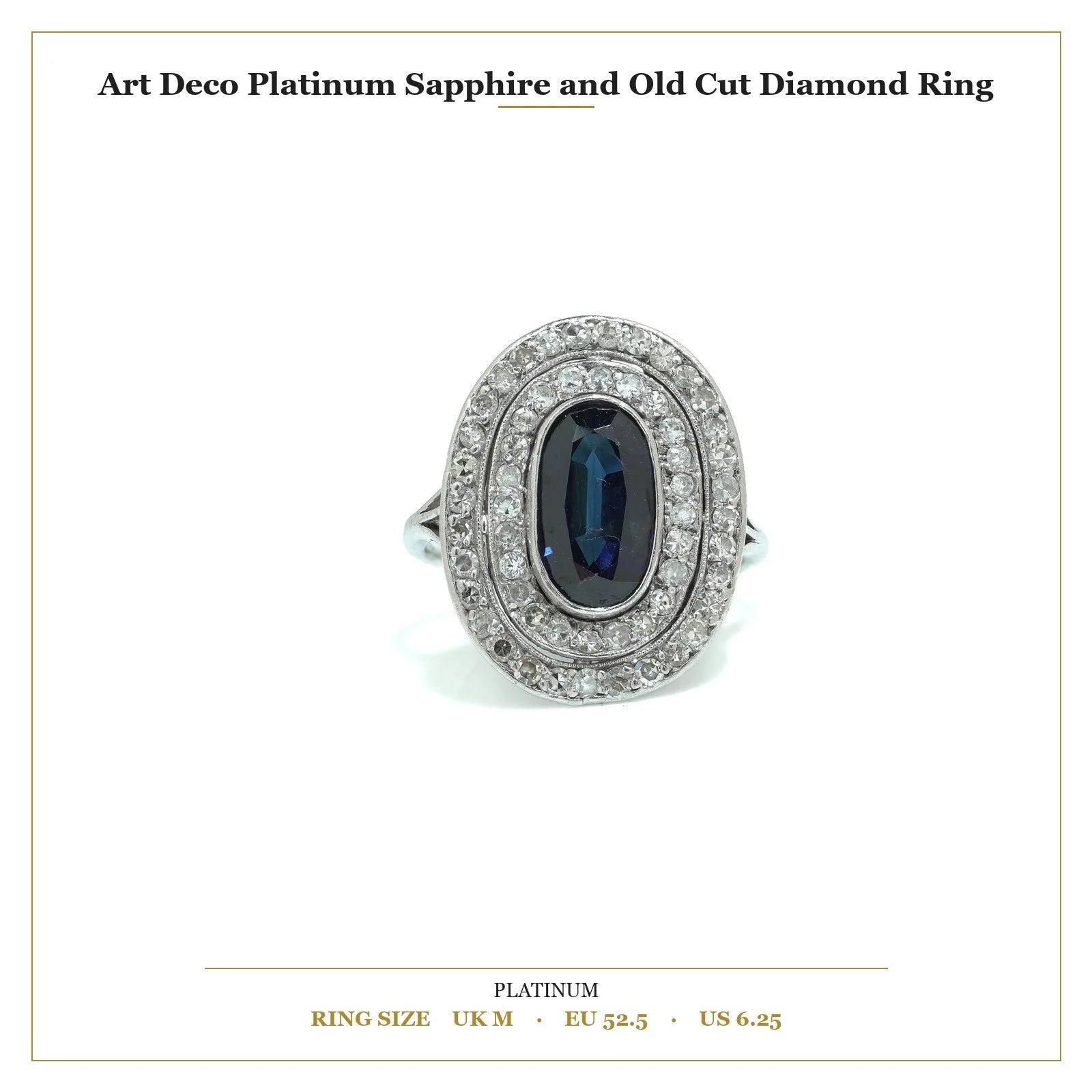 Art Deco Platinum Sapphire and Old Cut Diamond Ring