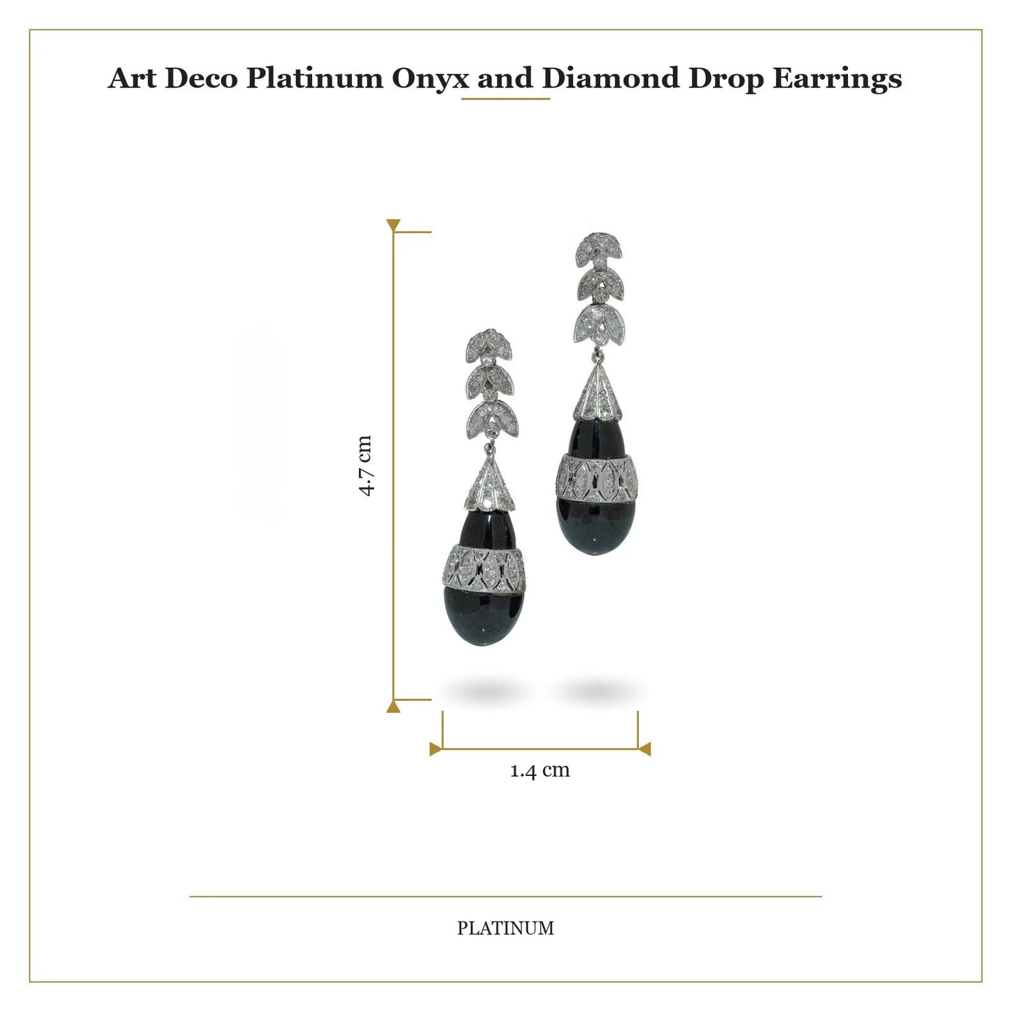 Art Deco Platinum Onyx and Diamond Drop Earrings