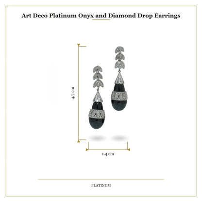 Art Deco Platinum Onyx and Diamond Drop Earrings