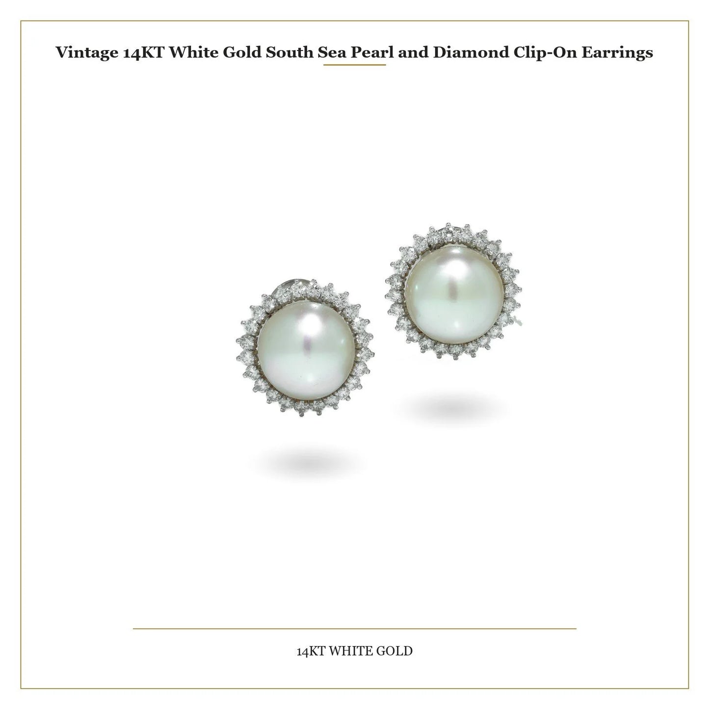 Vintage 14 ct White Gold South Sea Pearl And Diamond Clip-On Earrings