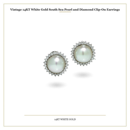 Vintage 14 ct White Gold South Sea Pearl And Diamond Clip-On Earrings