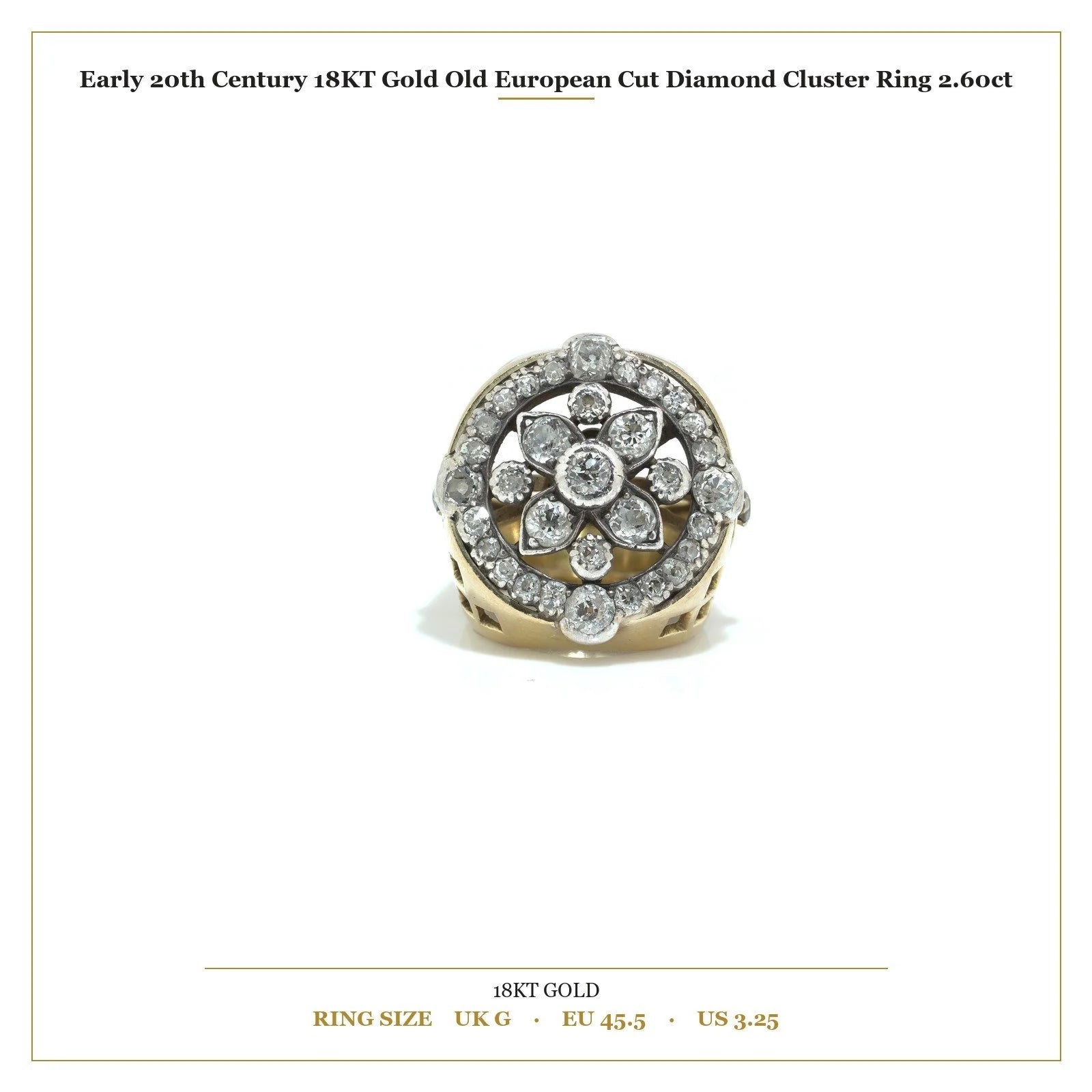 Early 20th Century 18KT Gold Old European Cut Diamond Cluster Ring 2.60ct