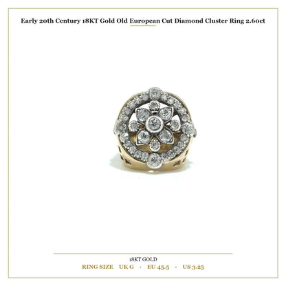 Early 20th Century 18KT Gold Old European Cut Diamond Cluster Ring 2.60ct