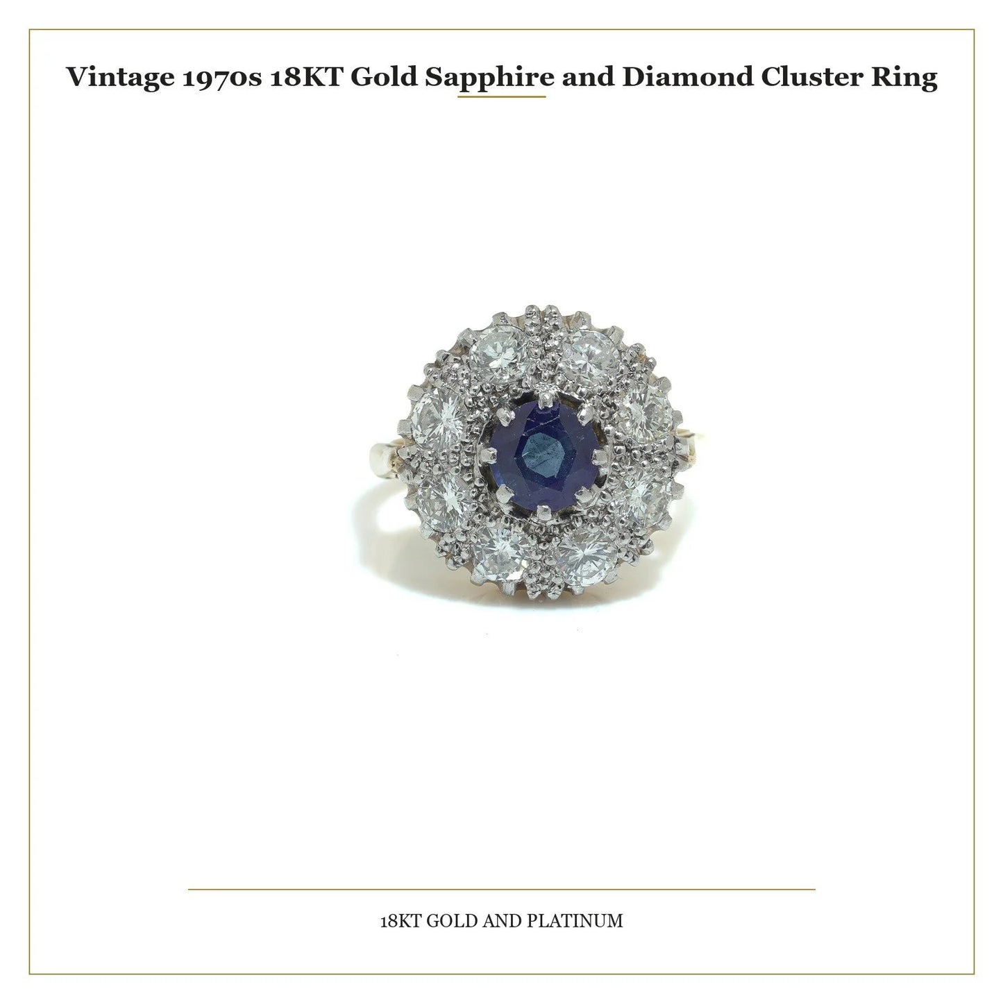Vintage 1970s 18KT Gold Sapphire and Diamond Cluster Ring
