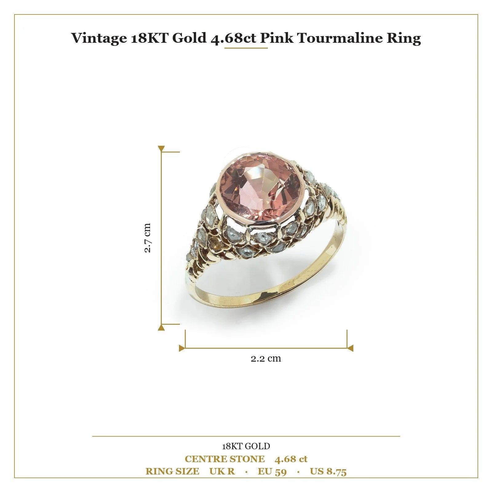 Vintage 18 ct Gold 4.68 ct Pink Tourmaline Ring