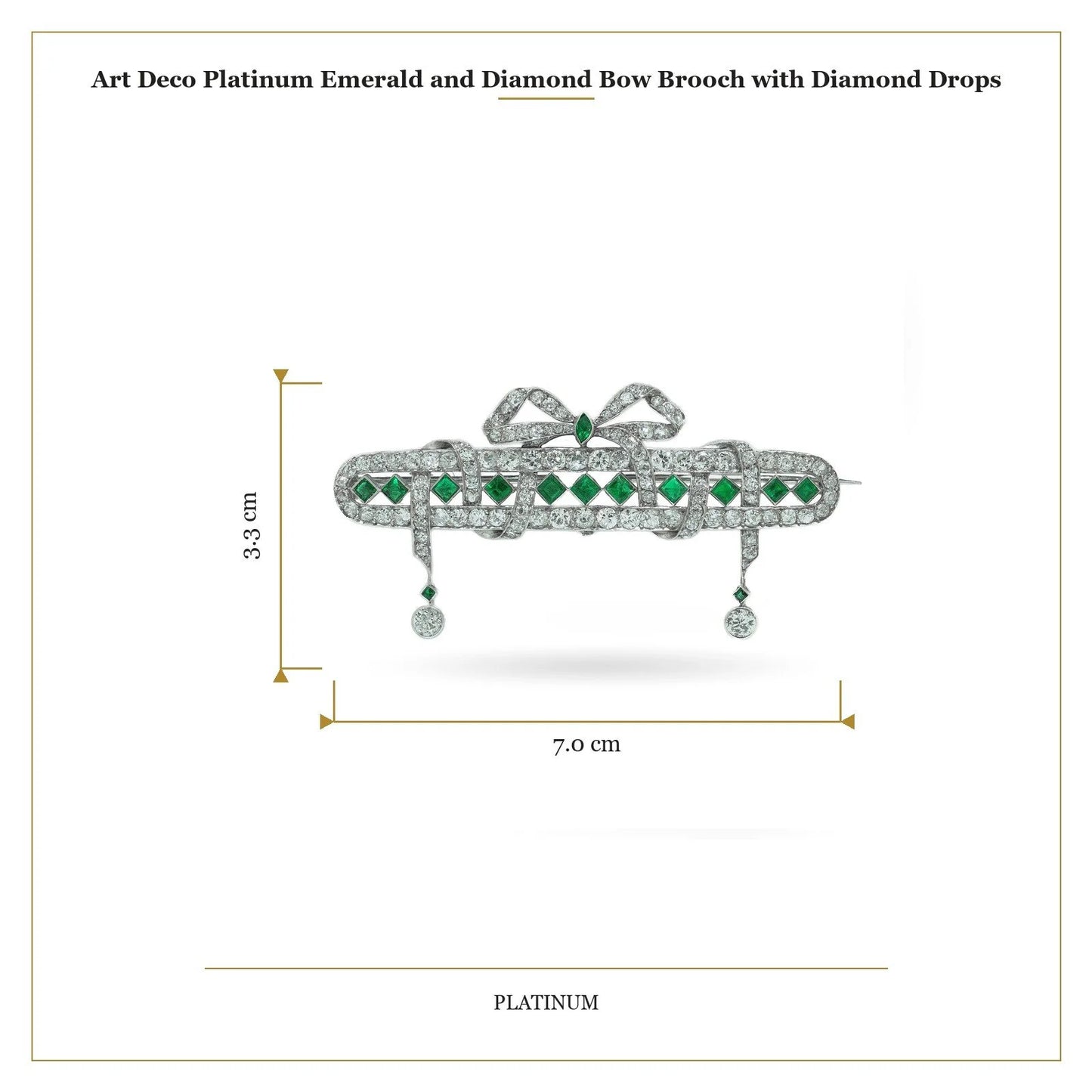 Art Deco Platinum Emerald and Diamond Bow Brooch with Diamond Drops