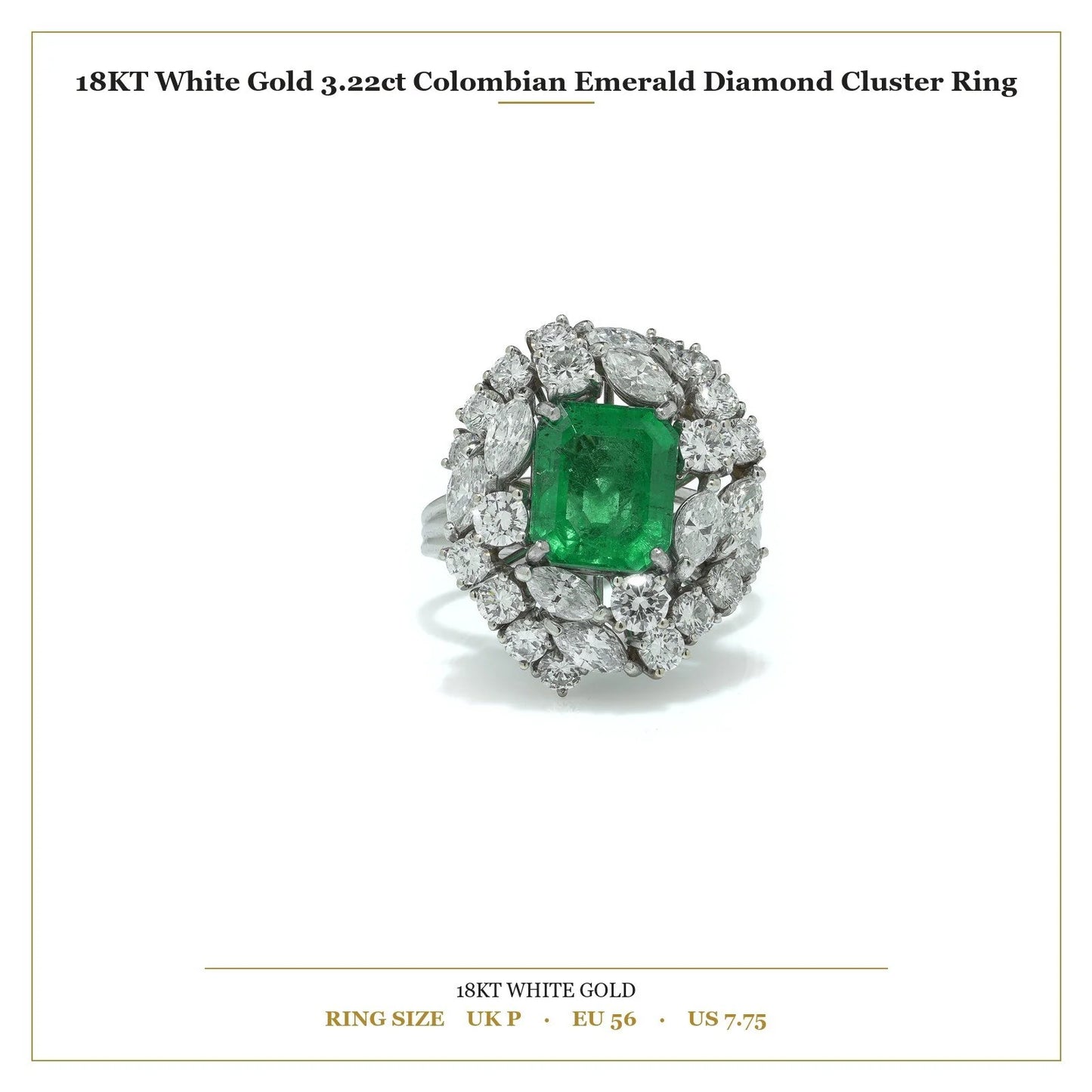 18 ct White Gold 3.22 ct Colombian Emerald Diamond Cluster Engagement Ring