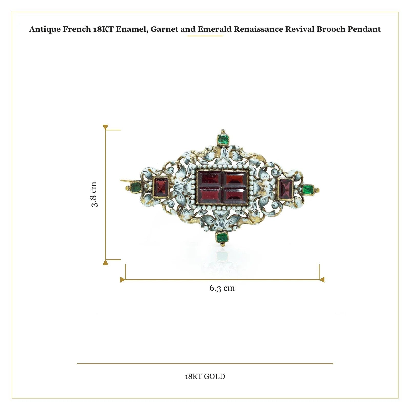 Antique French 18KT Enamel, Garnet and Emerald Renaissance Revival Brooch Pendant