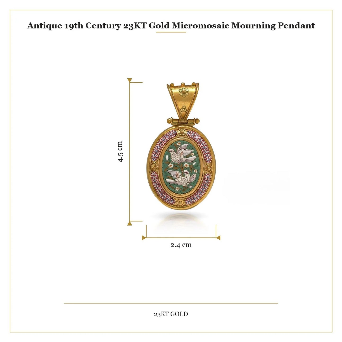 Antique 19th Century 23 ct Gold Micromosaic Mourning Pendant
