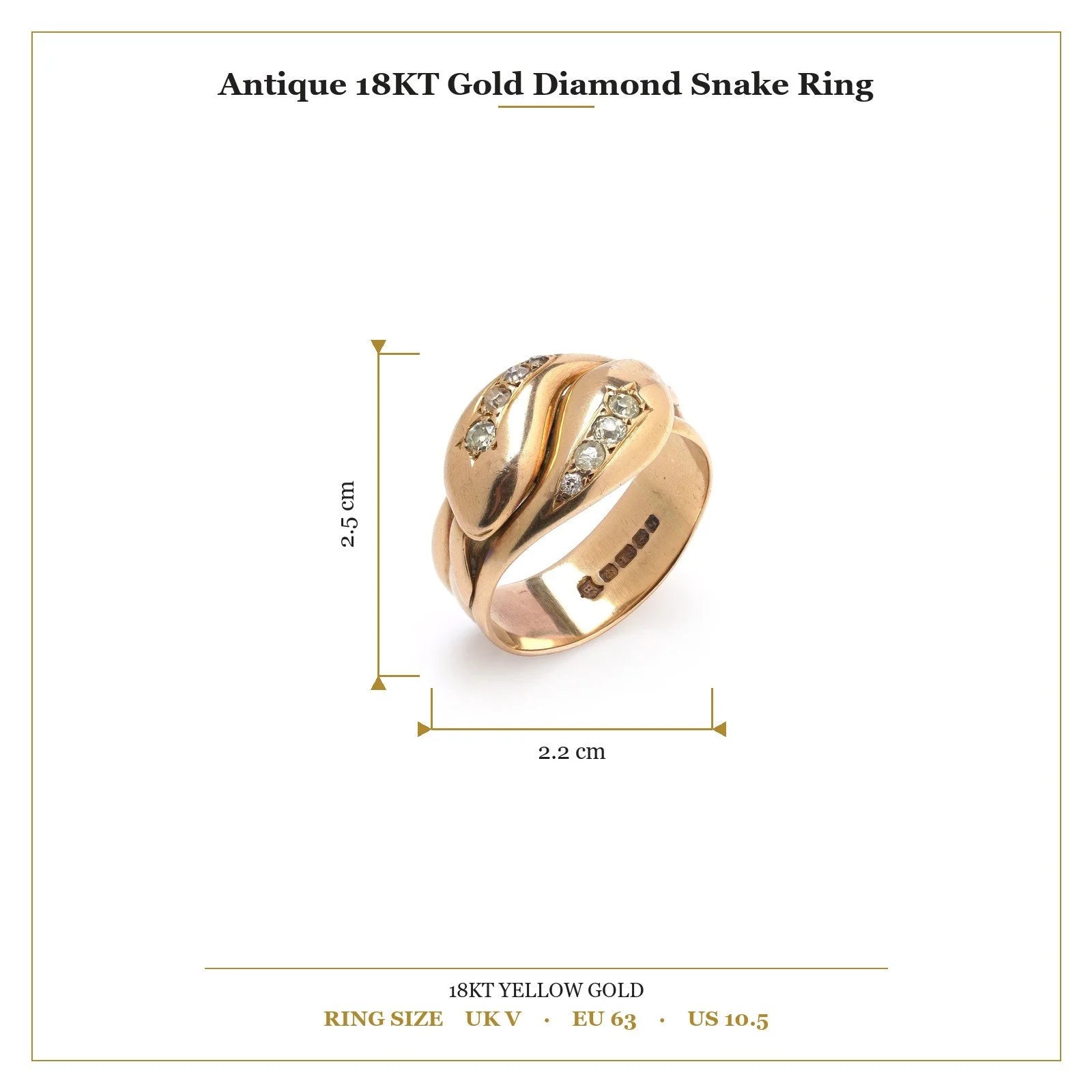 Antique 18KT Gold Diamond Snake Ring