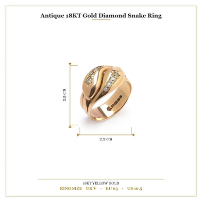Antique 18KT Gold Diamond Snake Ring