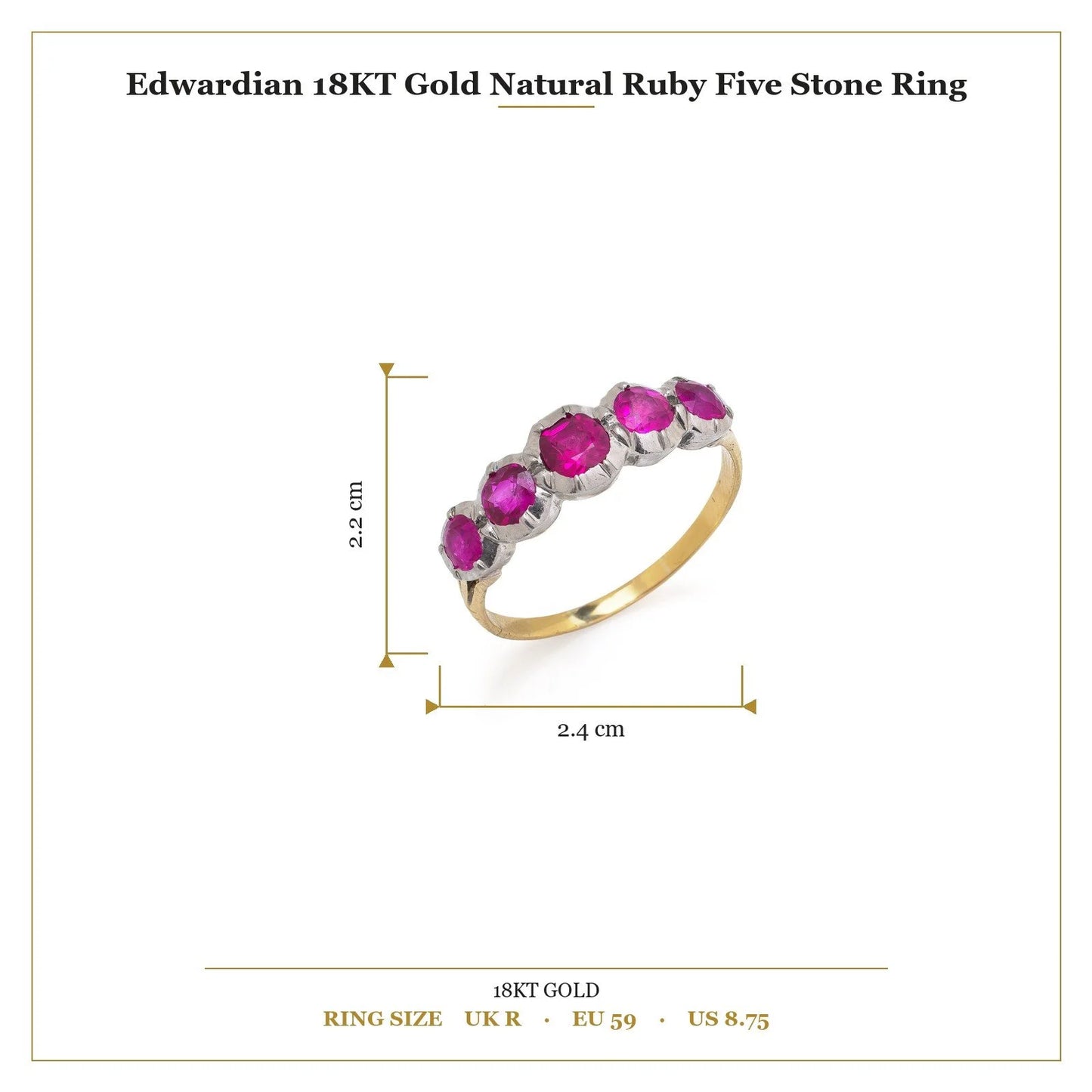 Edwardian 18KT Gold Natural Ruby Five Stone Ring