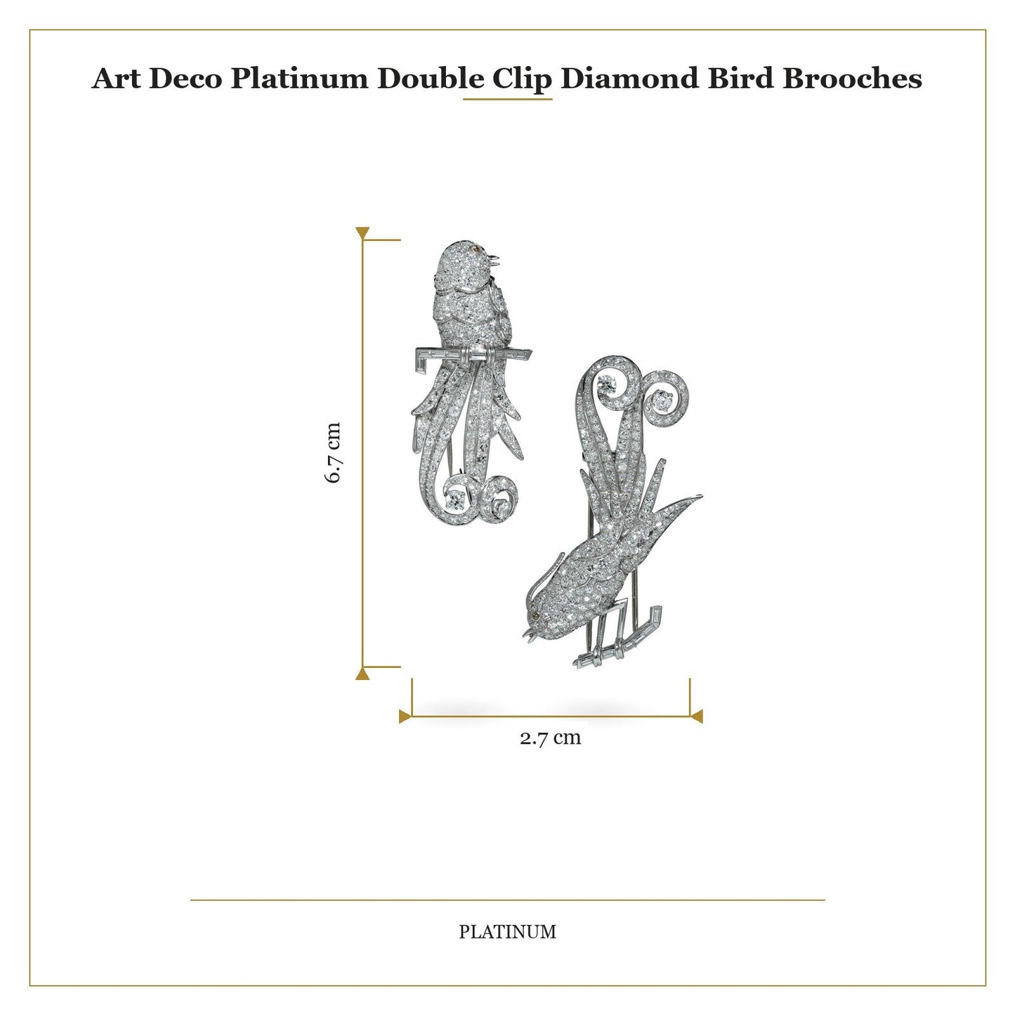 Art Deco Platinum Double Clip Diamond Bird Brooches