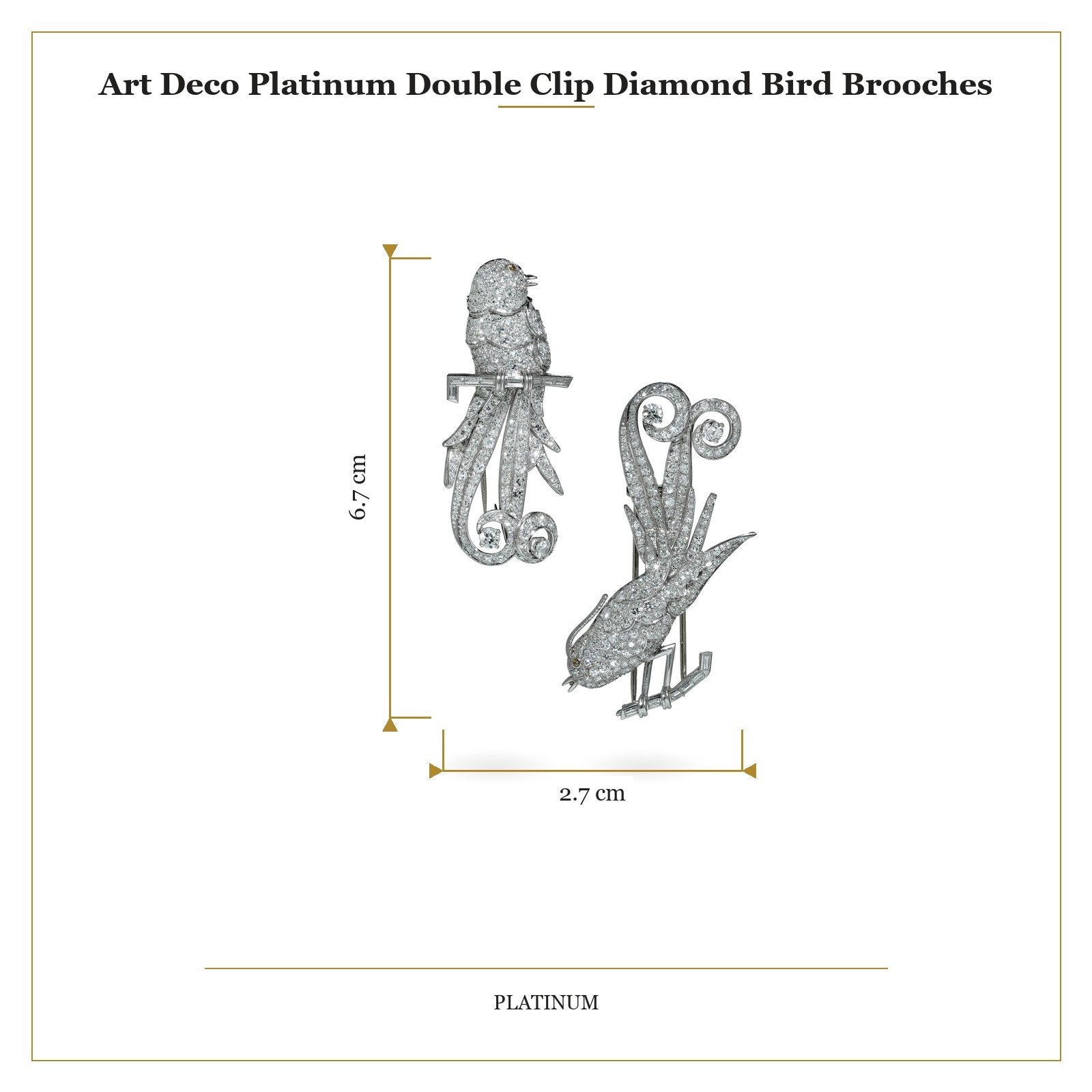Art Deco Platinum Double Clip Diamond Bird Brooches