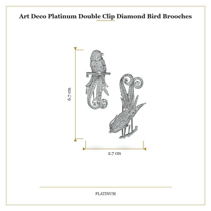 Art Deco Platinum Double Clip Diamond Bird Brooches