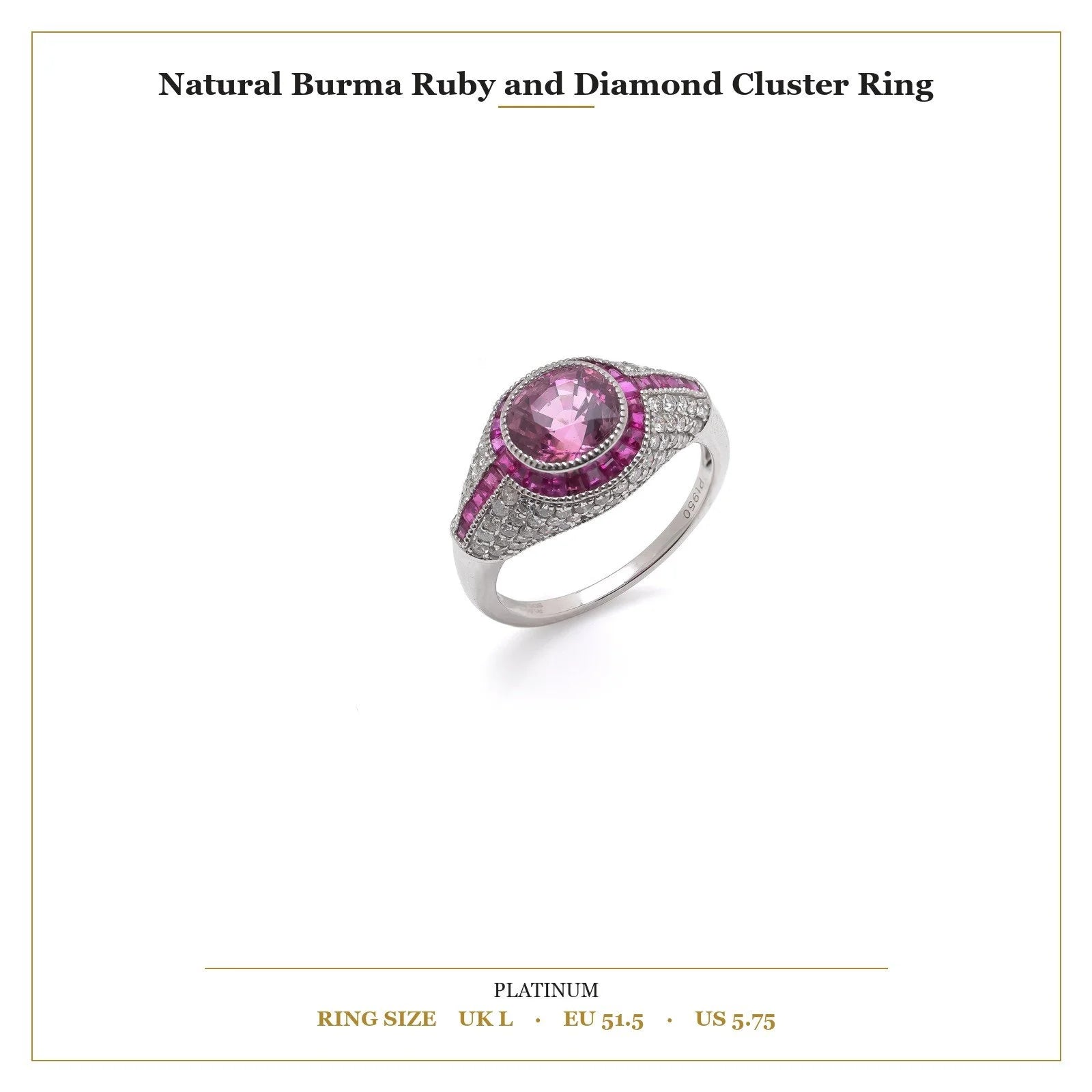 Natural Burma Ruby and Diamond Cluster Ring