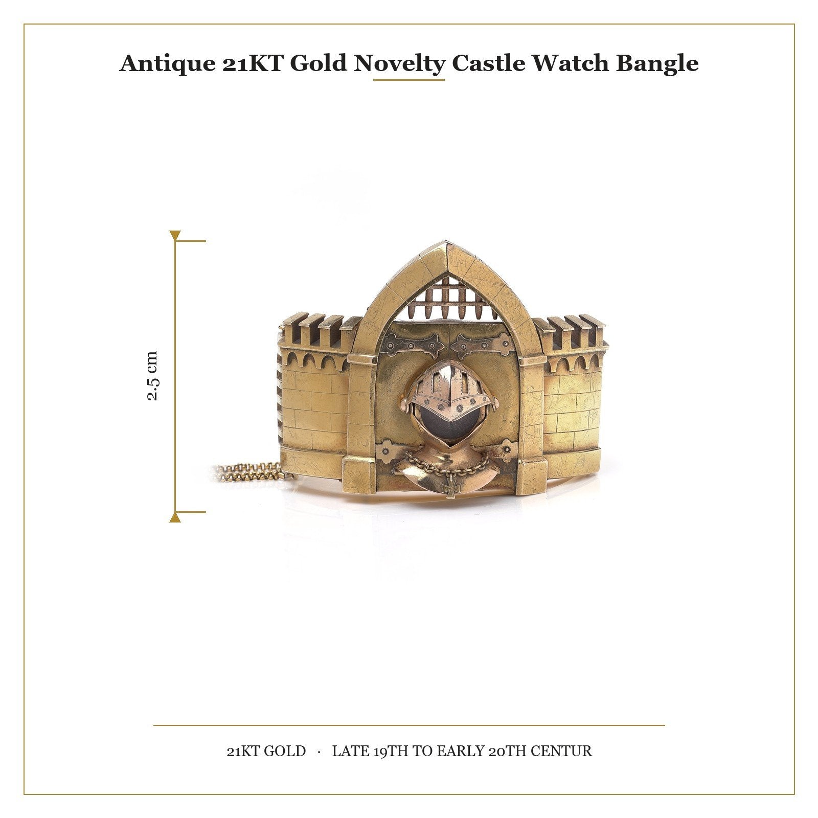 Antique 21KT Gold Novelty Castle Watch Bangle