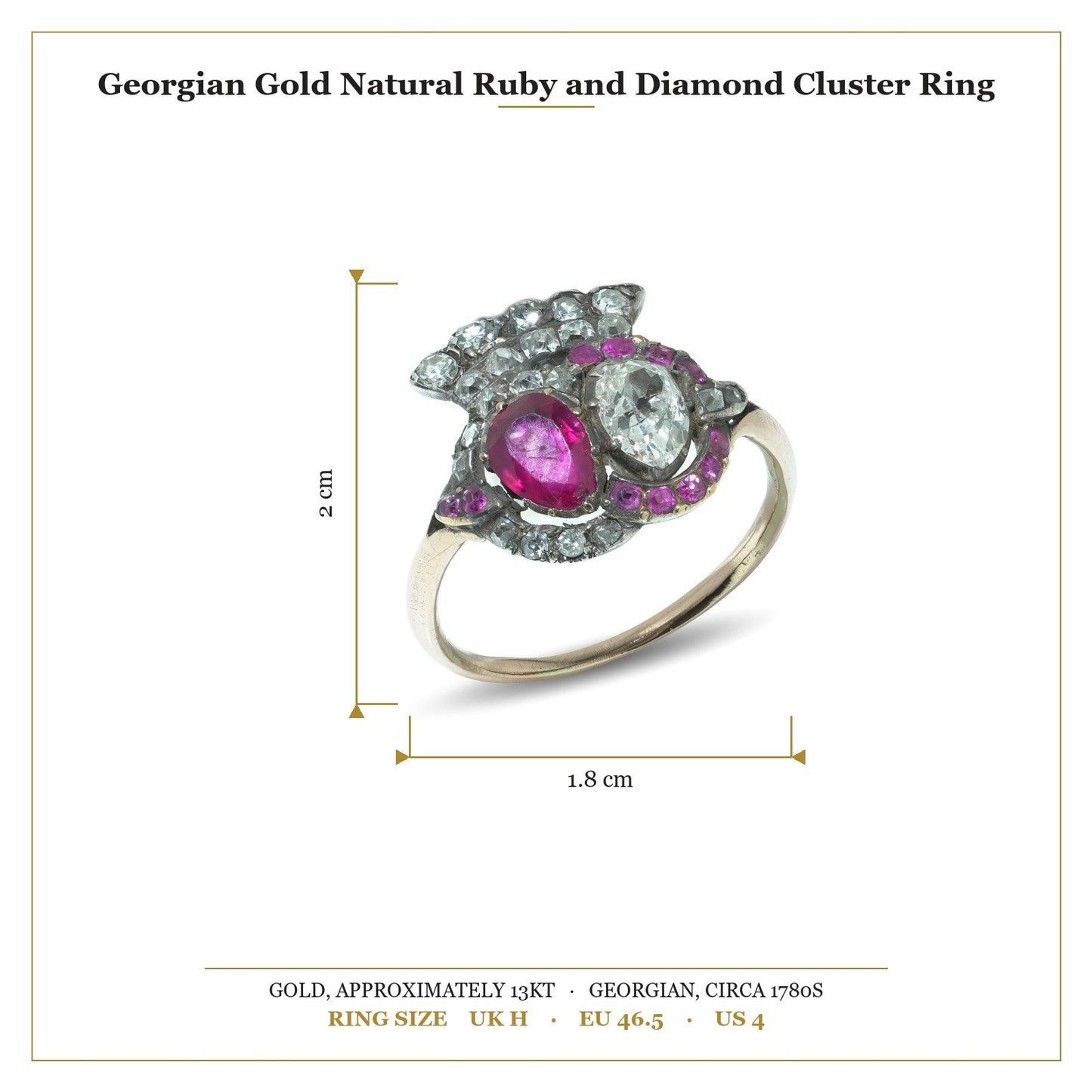 Georgian Gold Natural Ruby and Diamond Cluster Ring