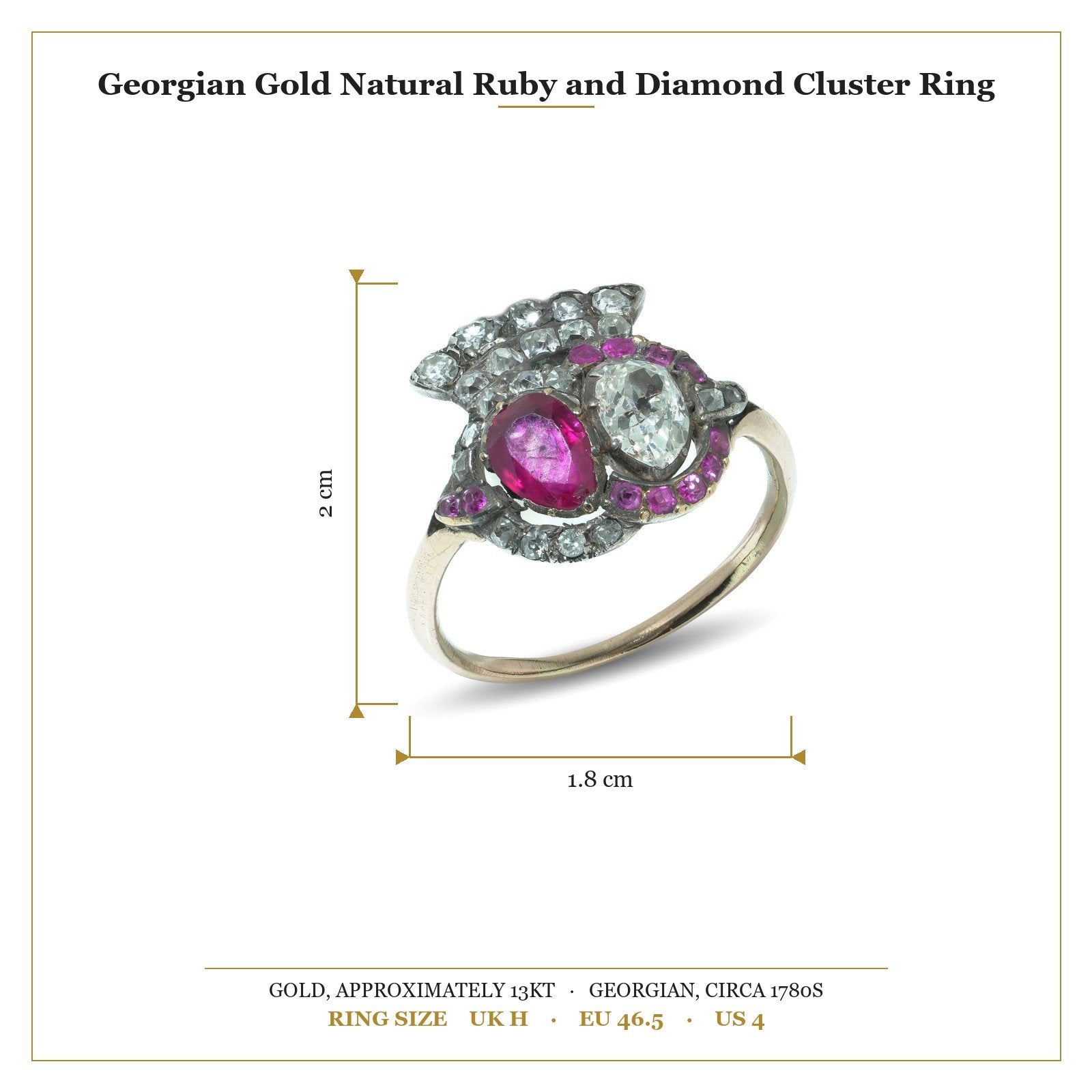 Georgian Gold Natural Ruby and Diamond Cluster Ring