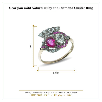 Georgian Gold Natural Ruby and Diamond Cluster Ring