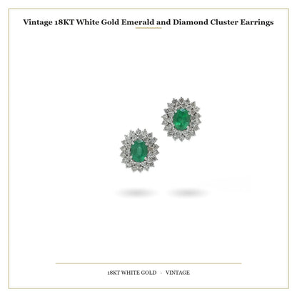 Vintage 18 ct White Gold Emerald And Diamond Cluster Earrings