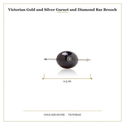Victorian Gold and Silver Garnet and Diamond Bar Brooch