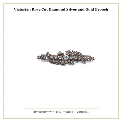 Victorian Rose Cut Diamond Silver and Gold Brooch
