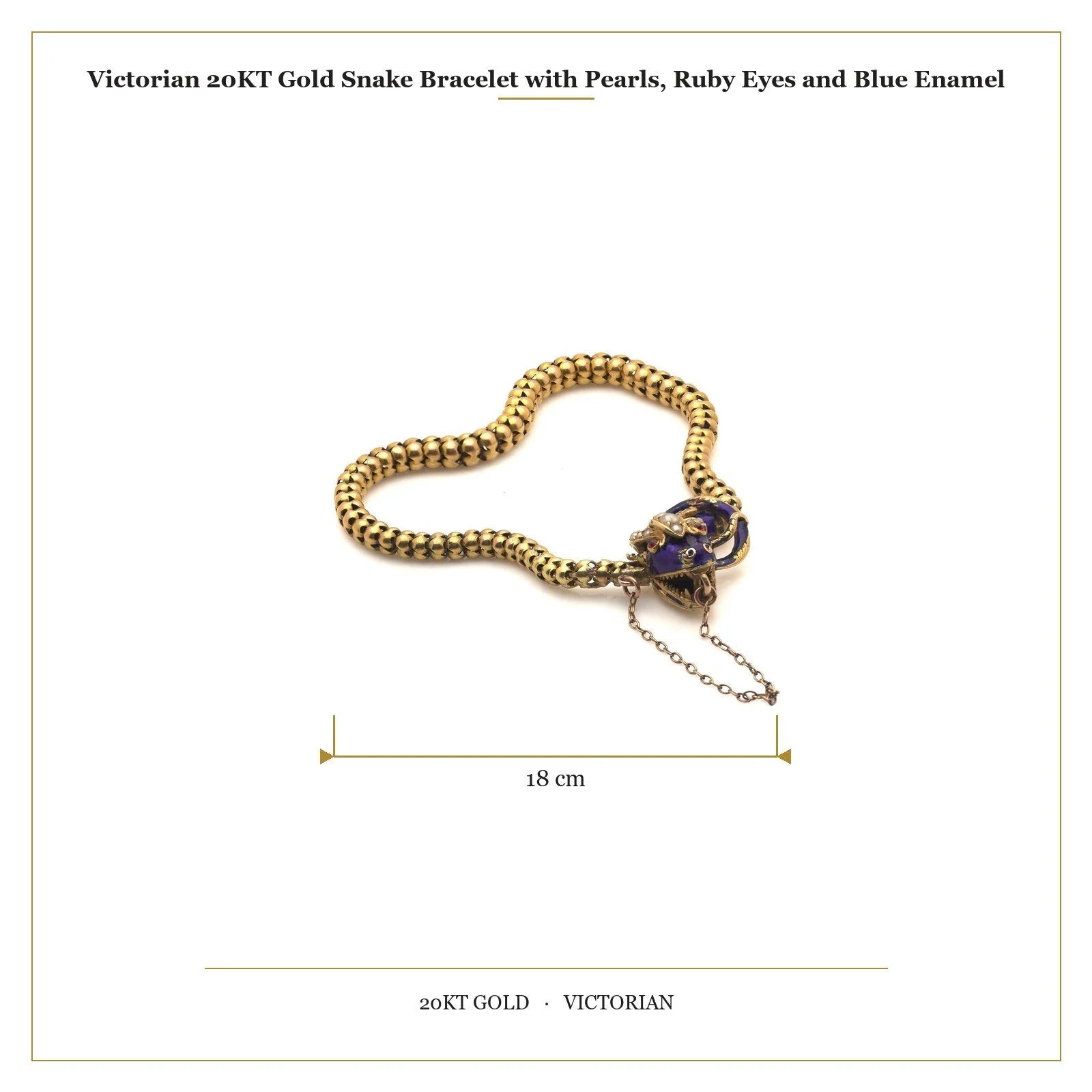 Victorian 20 ct Gold Snake Bracelet With Pearls, Ruby Eyes And Blue Enamel