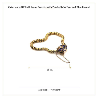 Victorian 20 ct Gold Snake Bracelet With Pearls, Ruby Eyes And Blue Enamel