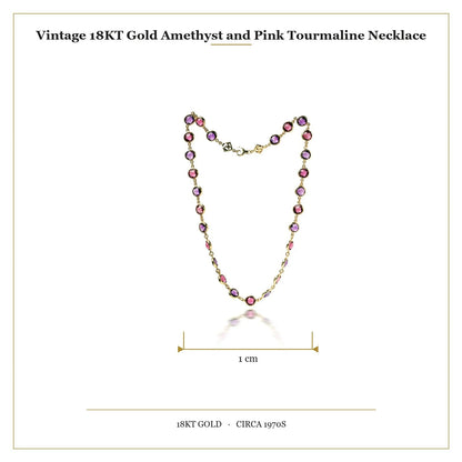 Vintage 18 ct Gold Amethyst And Pink Tourmaline Necklace