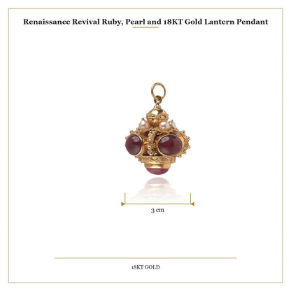 Renaissance Revival Ruby, Pearl and 18KT Gold Lantern Pendant