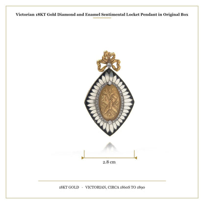 Victorian 18 ct Gold Diamond And Enamel Sentimental Locket Pendant in Original Box