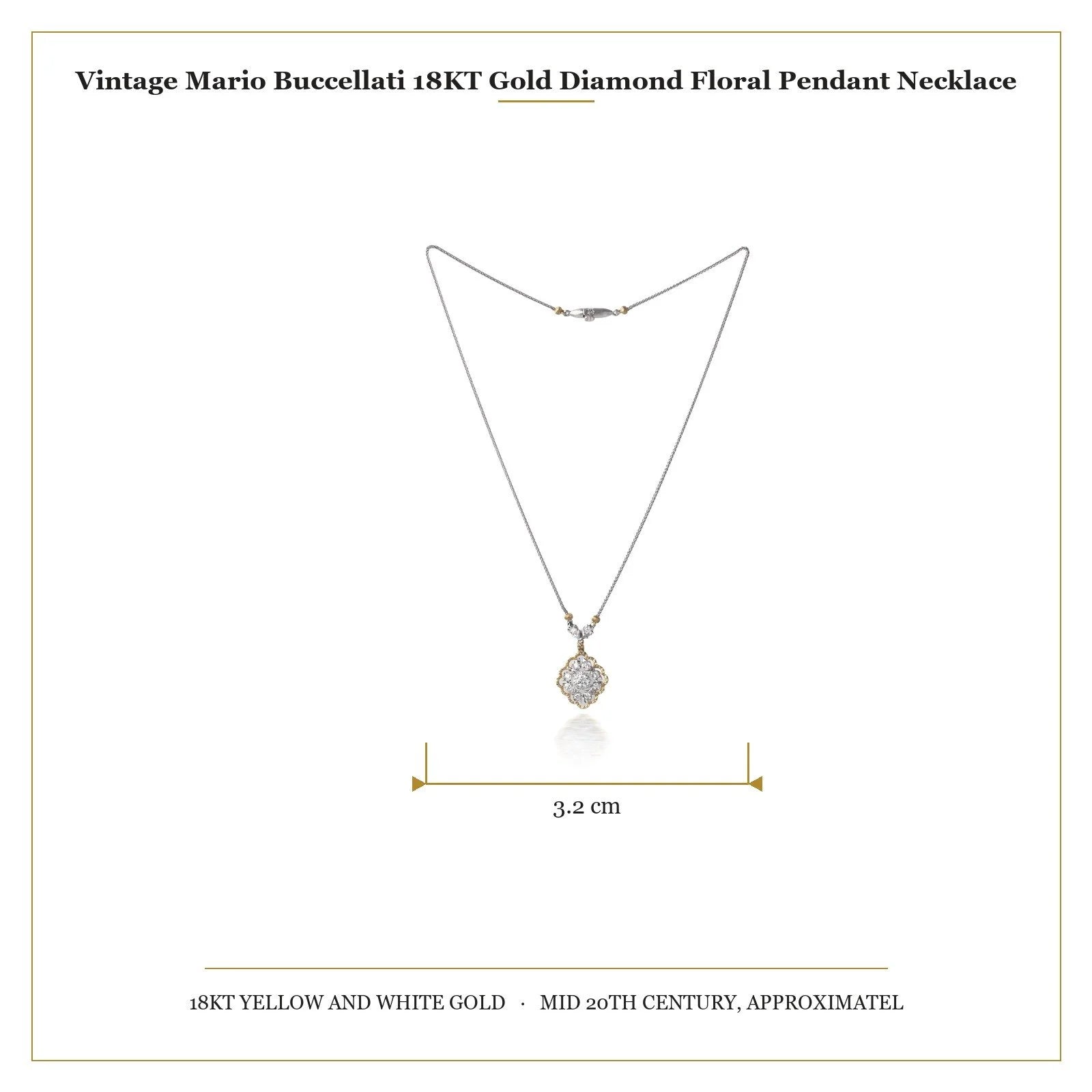 Vintage Mario Buccellati 18KT Gold Diamond Floral Pendant Necklace