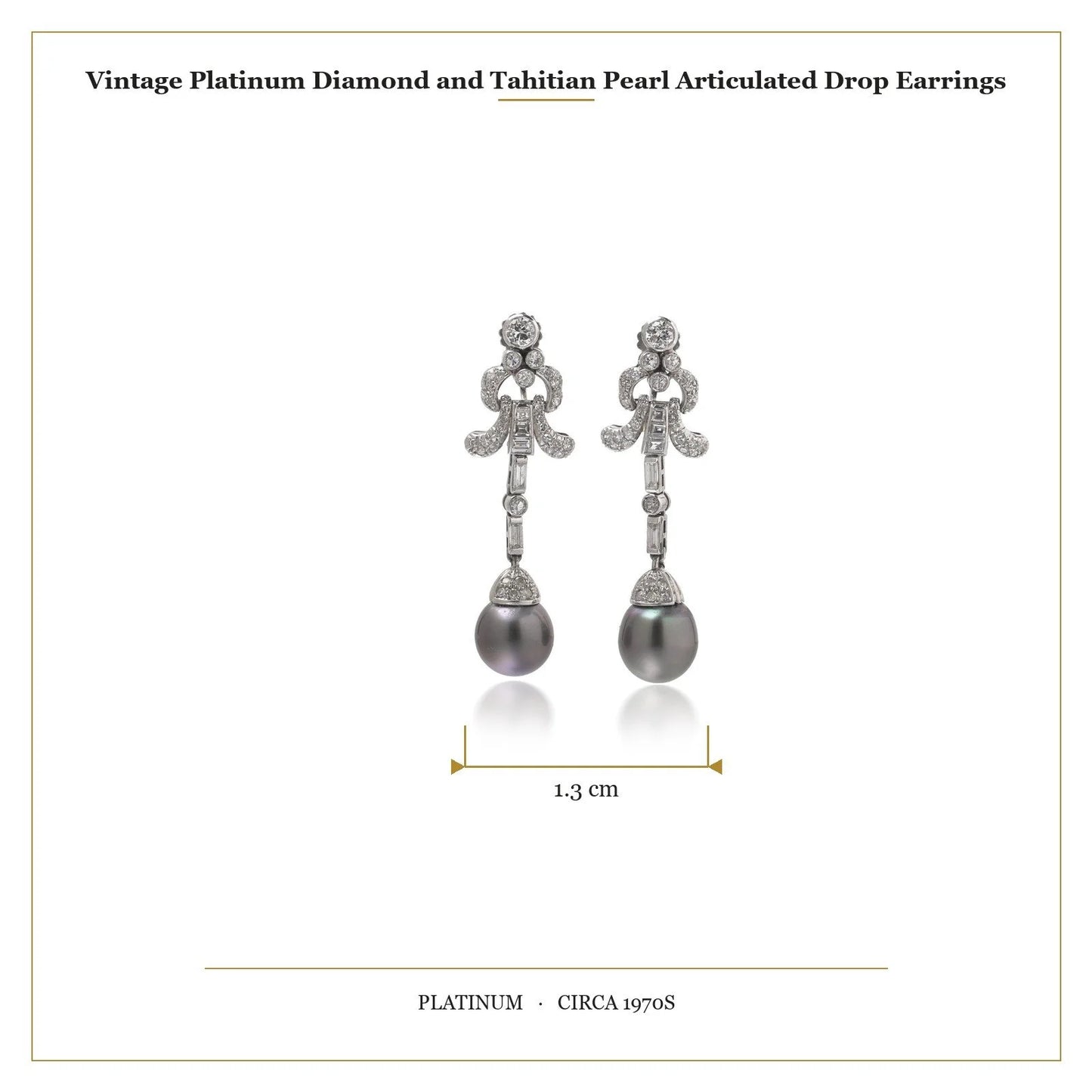 Vintage Platinum Diamond and Tahitian Pearl Articulated Drop Earrings