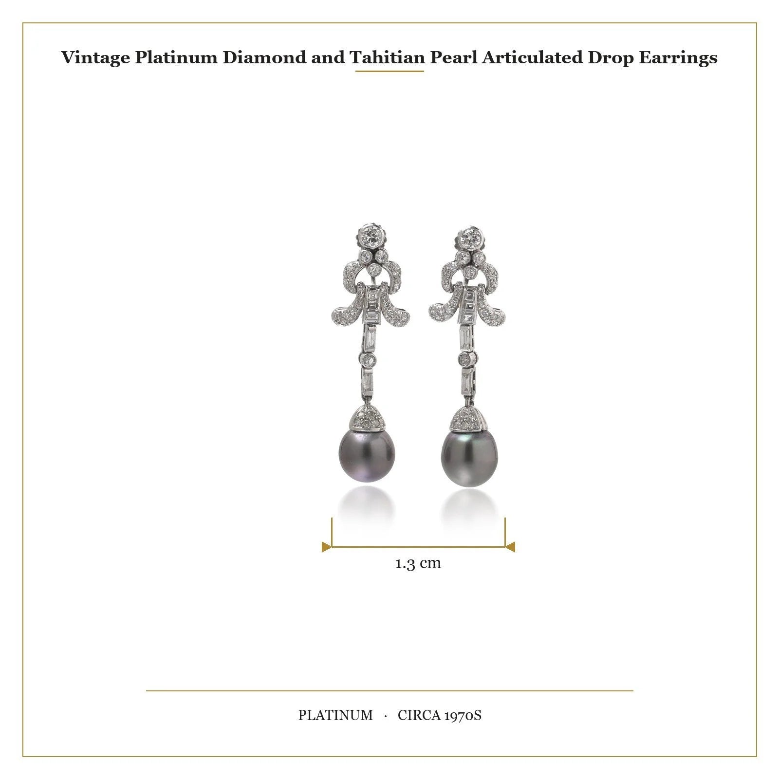 Vintage Platinum Diamond and Tahitian Pearl Articulated Drop Earrings