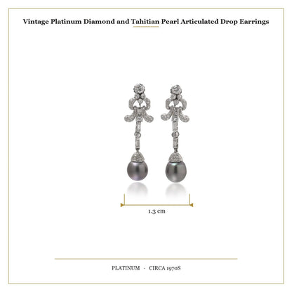 Vintage Platinum Diamond and Tahitian Pearl Articulated Drop Earrings