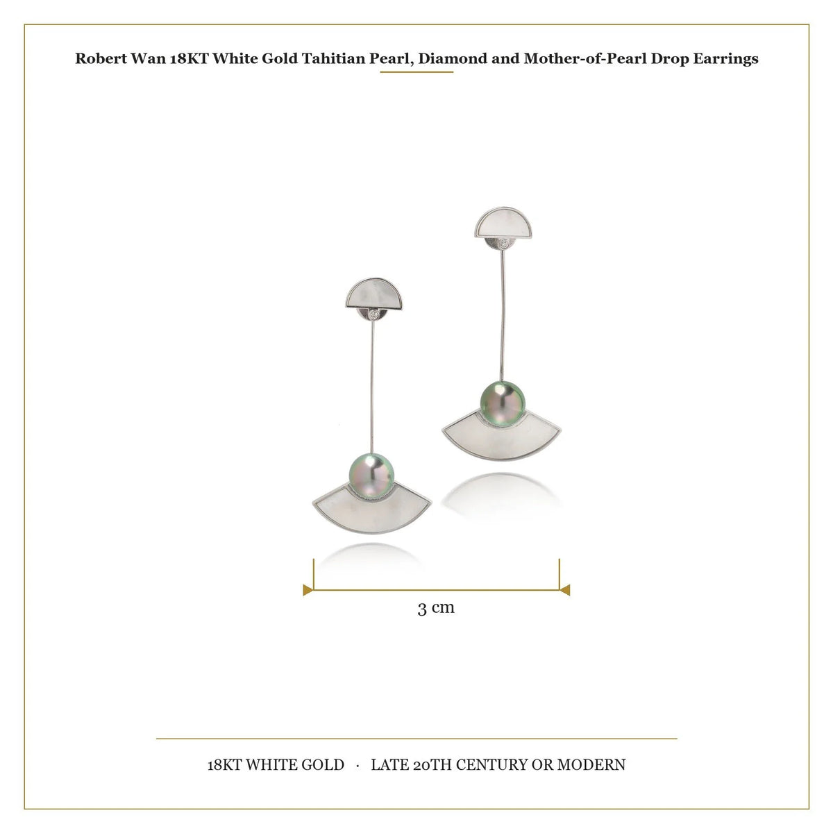 Robert Wan 18 ct White Gold Tahitian Pearl, Diamond and Mother-of-Pearl Drop Earrings