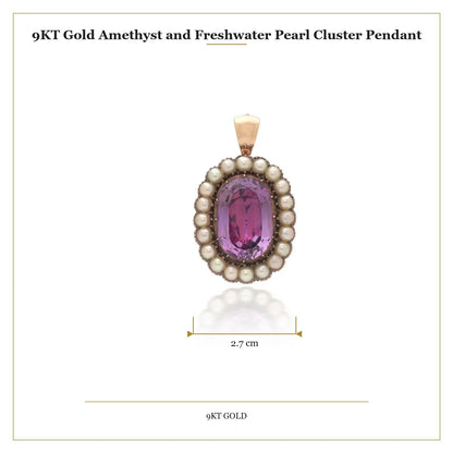 9KT Gold Amethyst and Freshwater Pearl Cluster Pendant