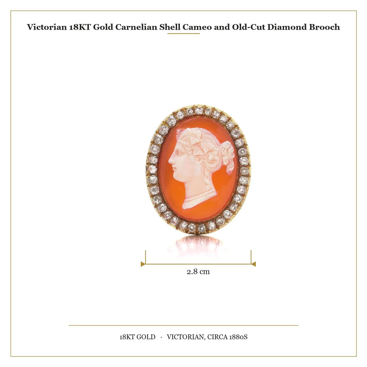 Victorian 18 ct Gold Carnelian Shell Cameo And Old-Cut Diamond Brooch