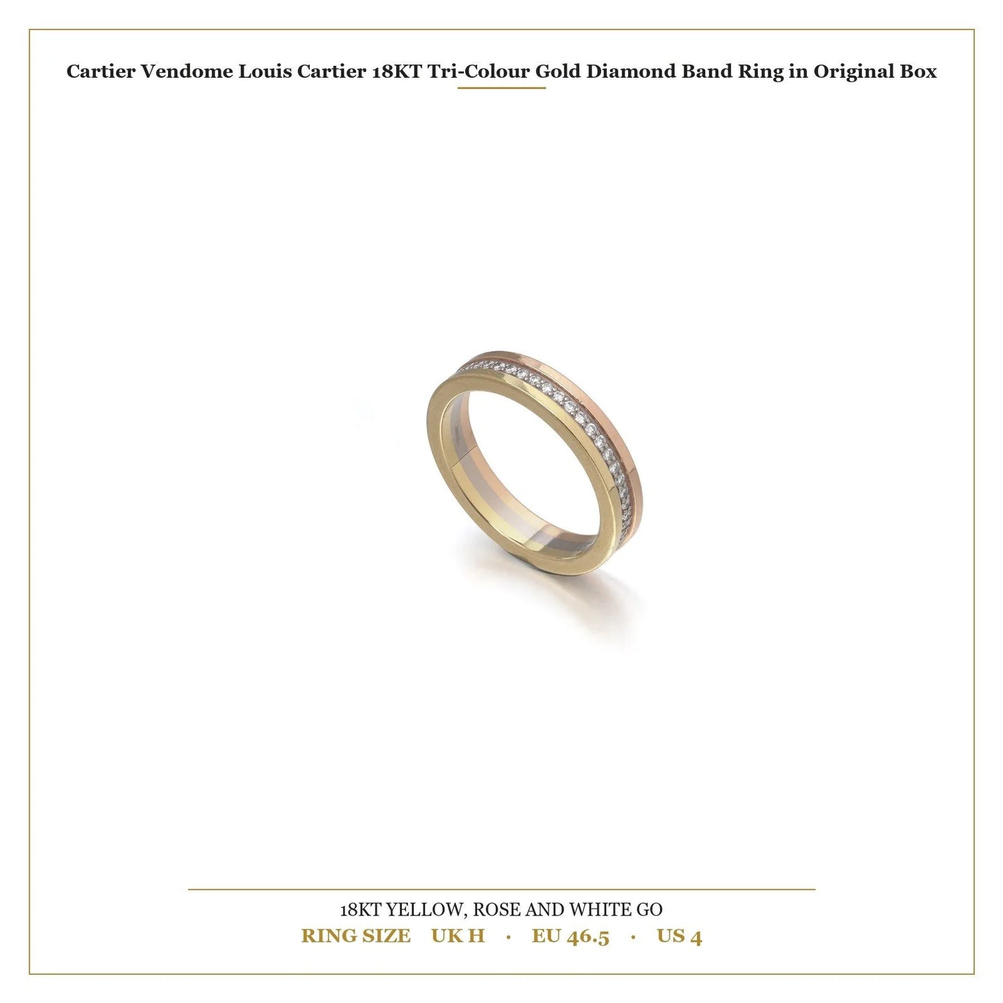 A Cartier diamond band in yellow, rose and white gold, with measurements