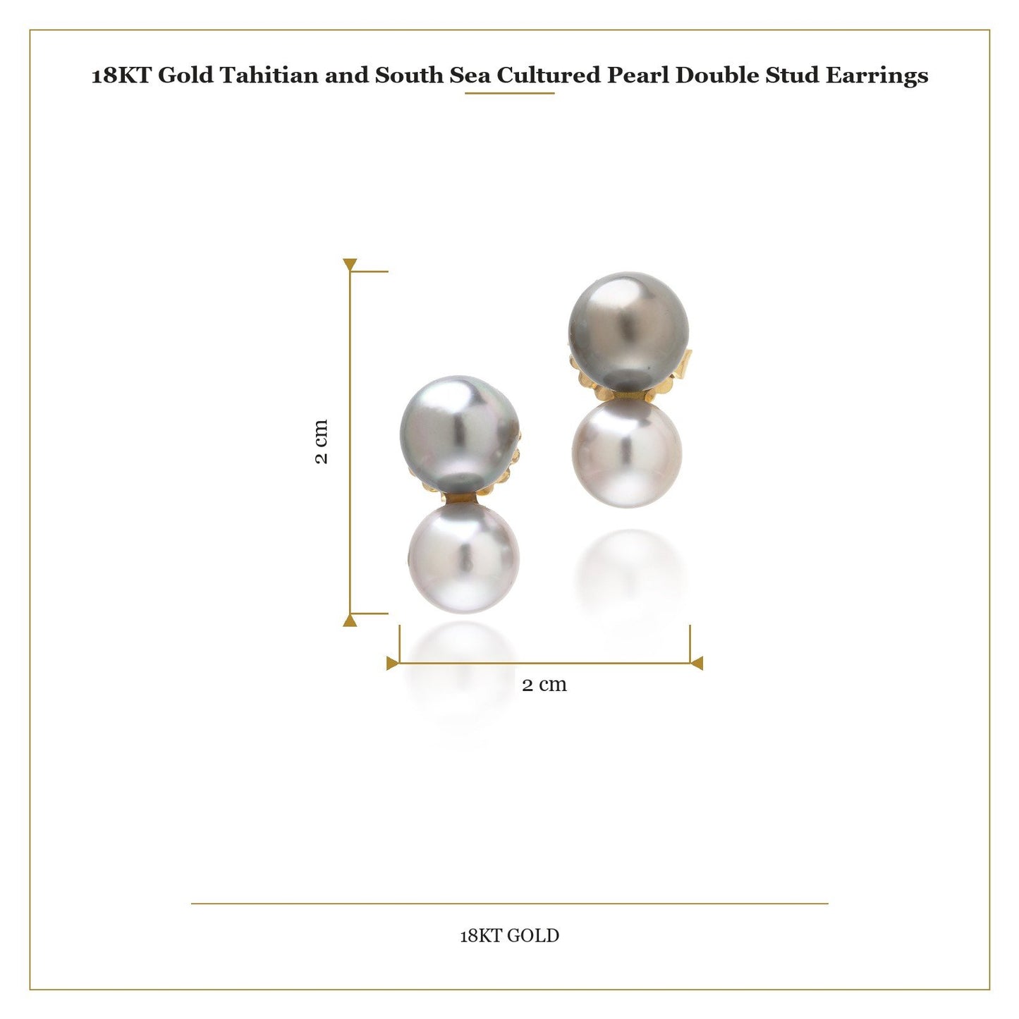 A pair of two stone grey and white pearl drop earrings in yellow gold, with measurements