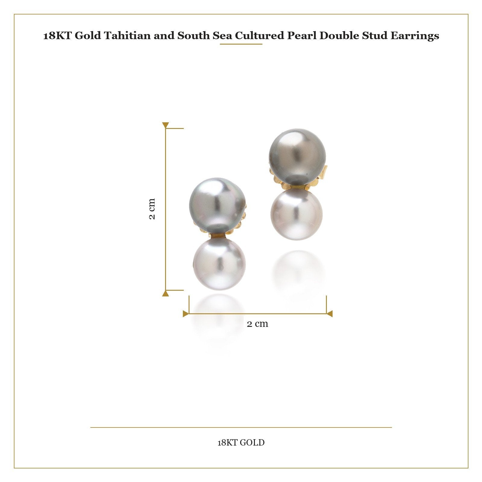 A pair of two stone grey and white pearl drop earrings in yellow gold, with measurements
