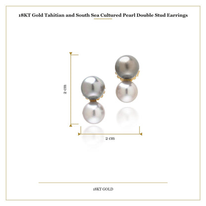 A pair of two stone grey and white pearl drop earrings in yellow gold, with measurements