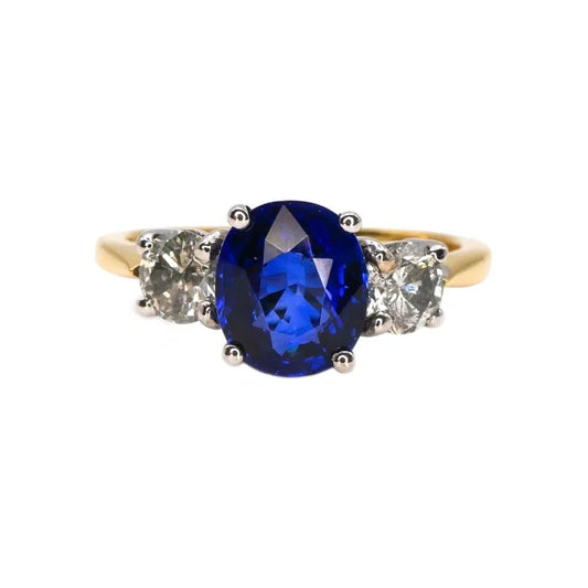 Modern 1.93ct Oval Sapphire and Diamond Trilogy Engagement Ring